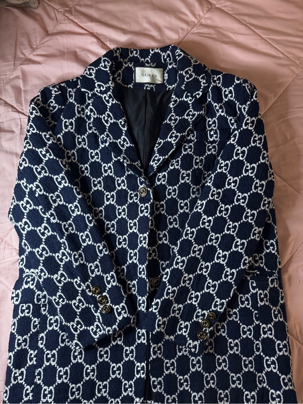 Gucci Navy & White GG Jacquard Blazer